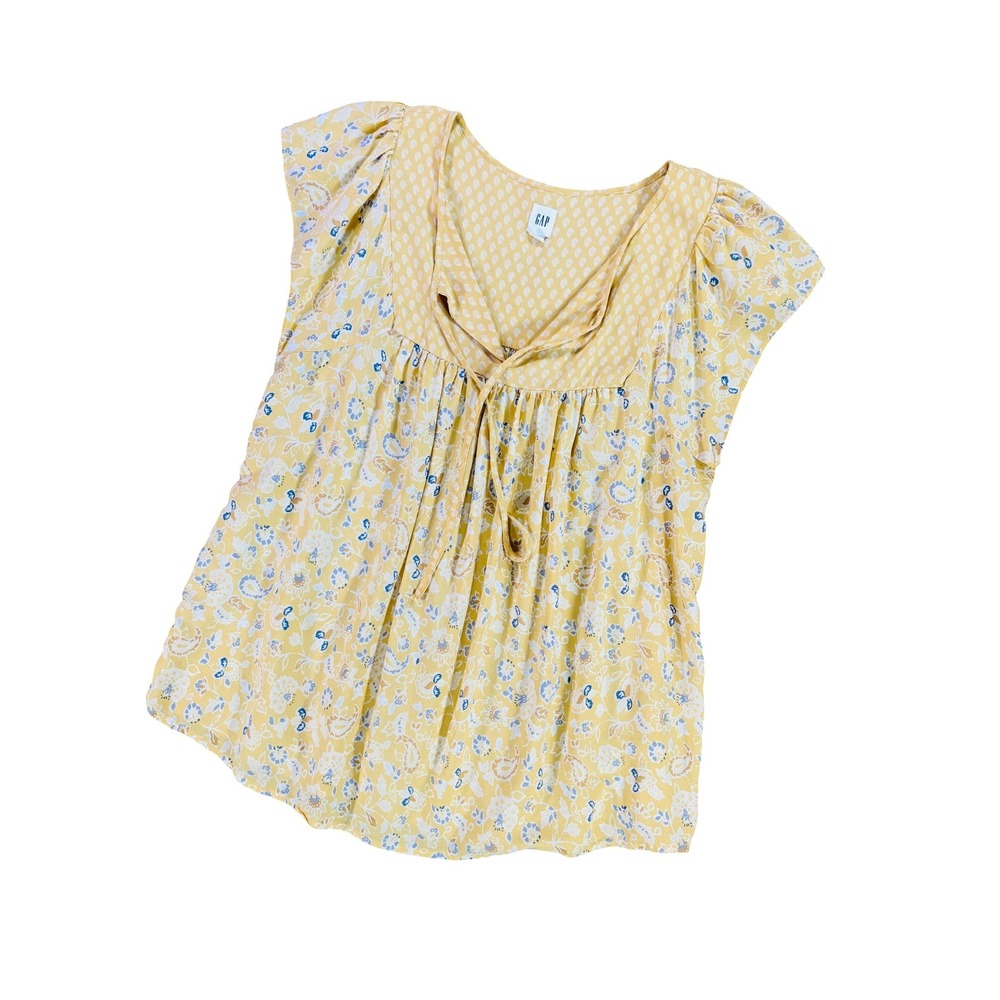 GAP Mini Yellow Floral Cap Sleeved Tie Blouse XS